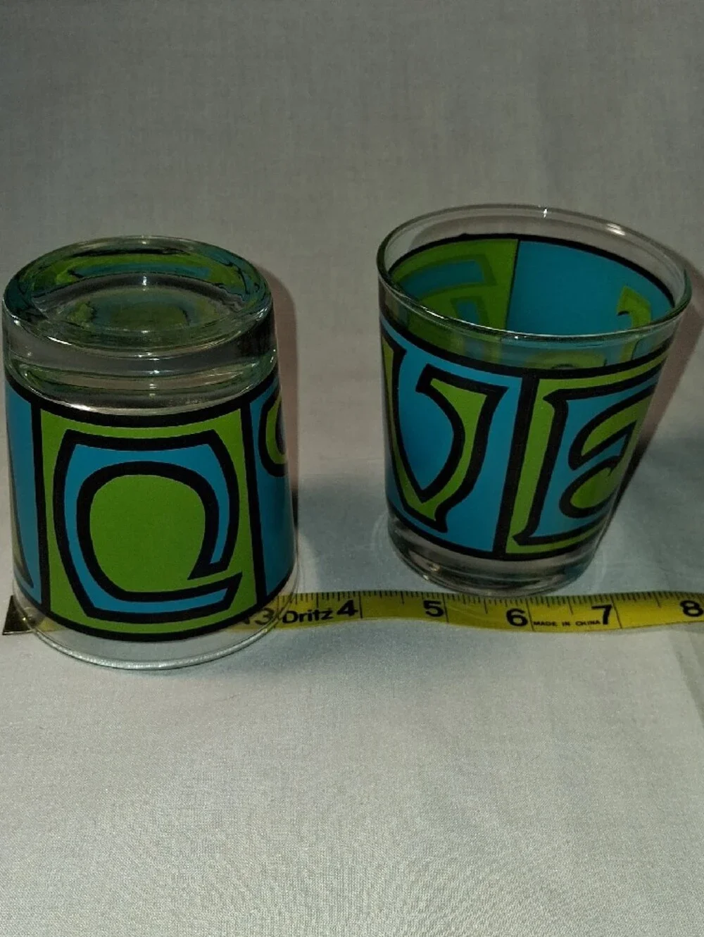 Vintage 1960s LOVE Glasses Anchor Hocking Blue Green Glasses Set of 2